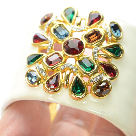 Vintage Kenneth Jay Lane KJL White Enamel Multi-stone Crystal Bracelet - Picture 5 of 8